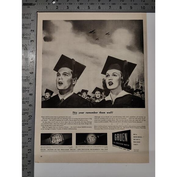 1943 Gruen Watch Print Ad Graduation Ceremony Military Aircraft 1940s Ephemera - Picture 3 of 7